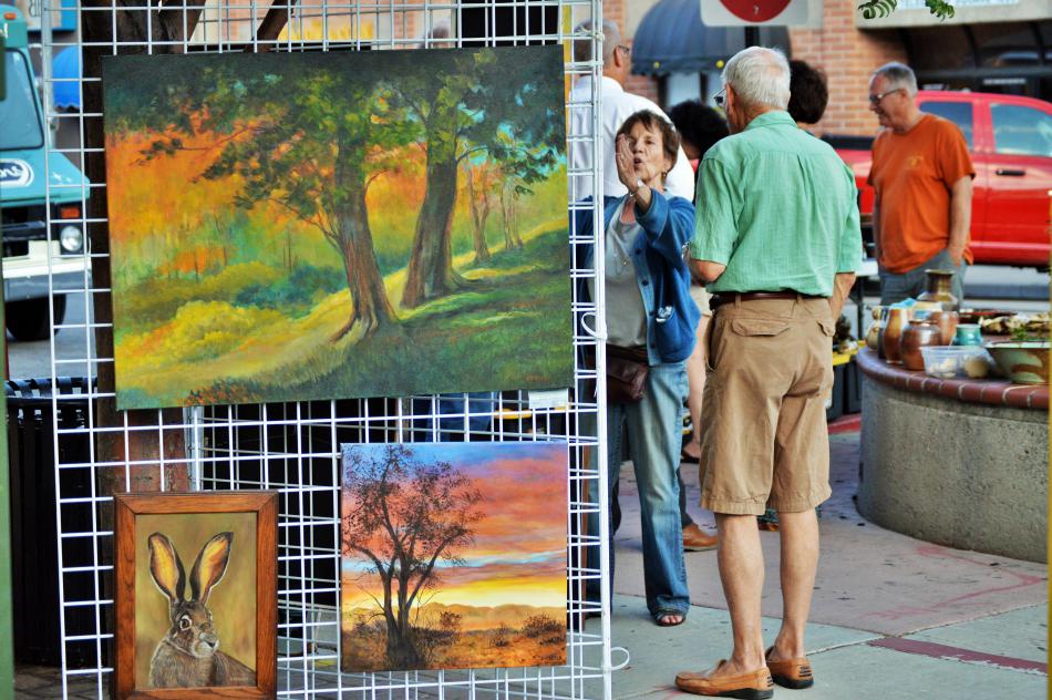 Paintings on display at Telegraph Square.