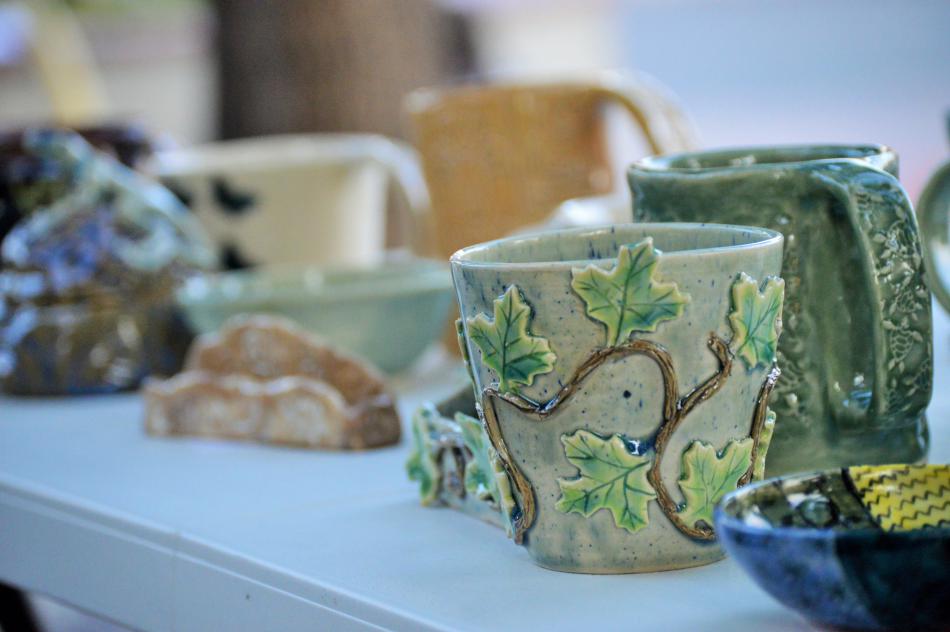 Clay creations displayed at Telegraph Square.