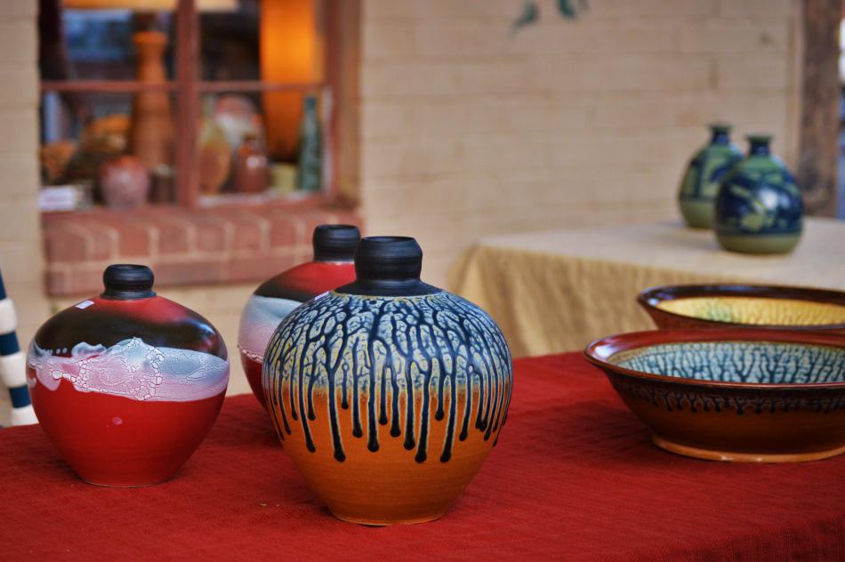 Pottery art at Telegraph Square Thursday night.