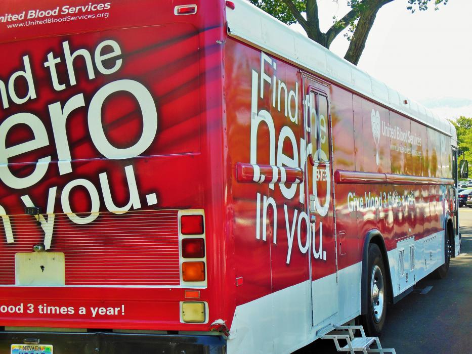 United Blood Services blood mobile at Mills Park.