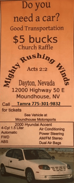 Car Raffle Sept 4th $5 a Raffle Ticket