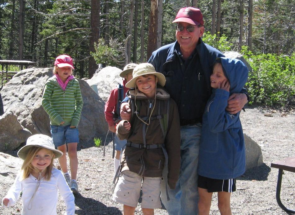 John Voss with his grandchildren at Carson Pass.
