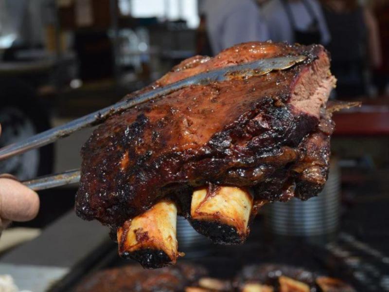 Photos by Lisa Fisher. Huge beef ribs fresh out of the cooker.