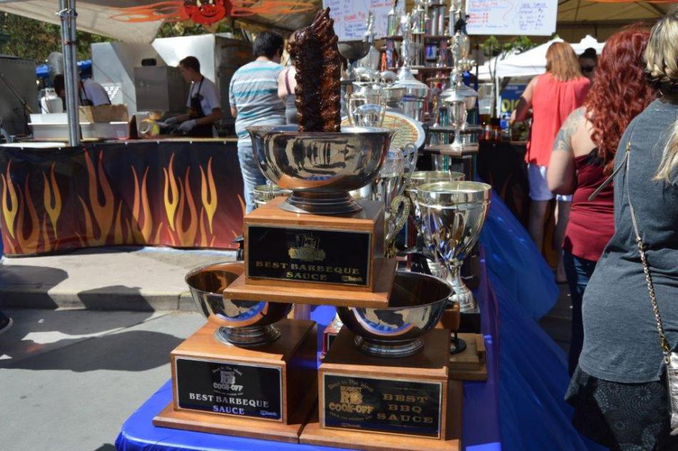 Carson City Barbecue's three trophies for Best Sauce at the Nugget Rib Cook Off.