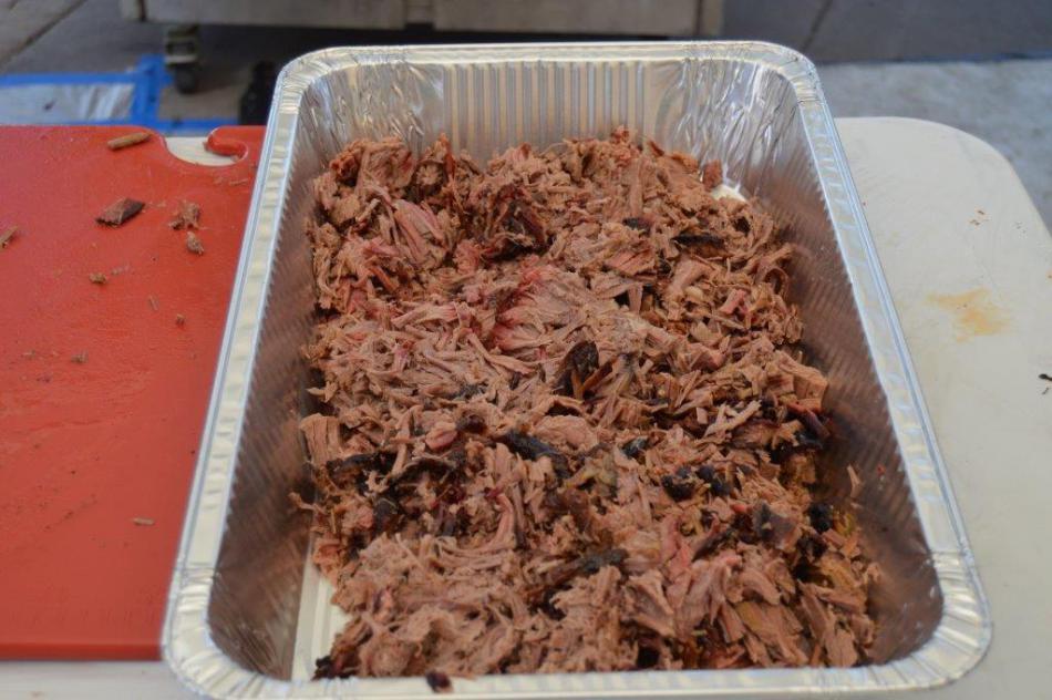 Freshly shredded beef brisket.