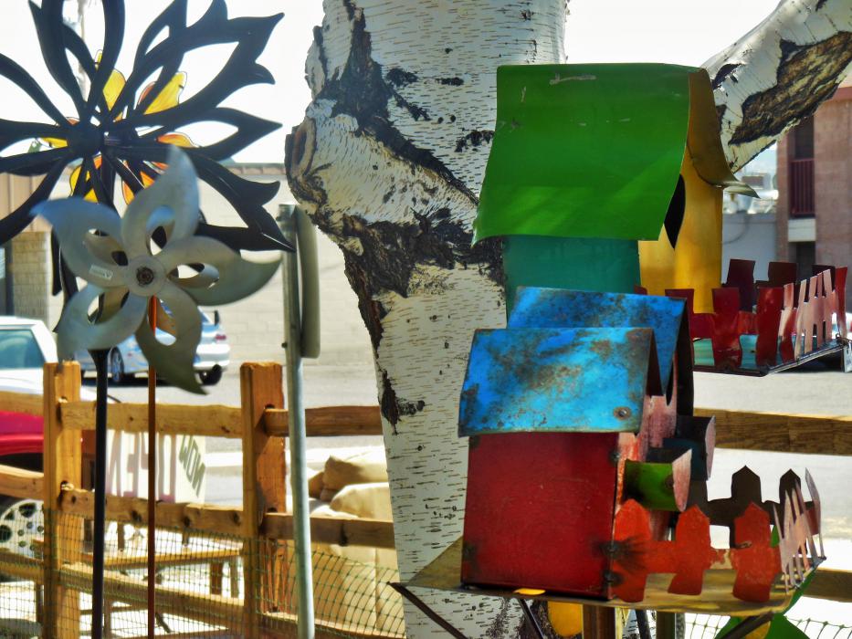 Bird houses in the front yard of Touched By Angels.