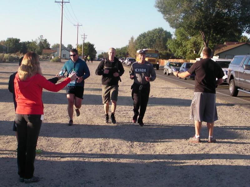 Gov. Brian Sandoval, left and staff members at Tuesday morning's run and walk.