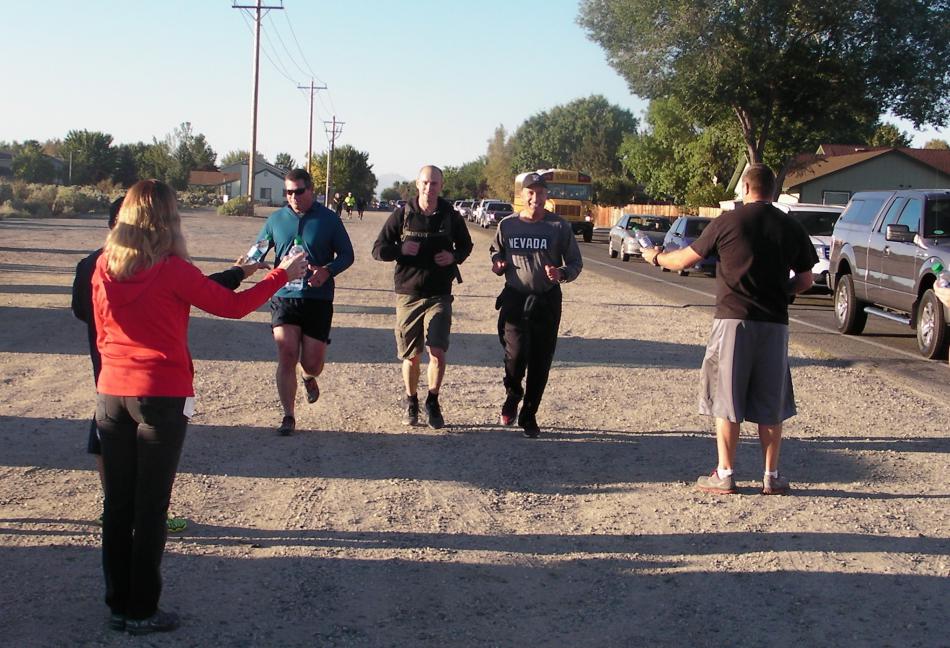 Gov. Brian Sandoval, left and staff members at Tuesday morning's run and walk.
