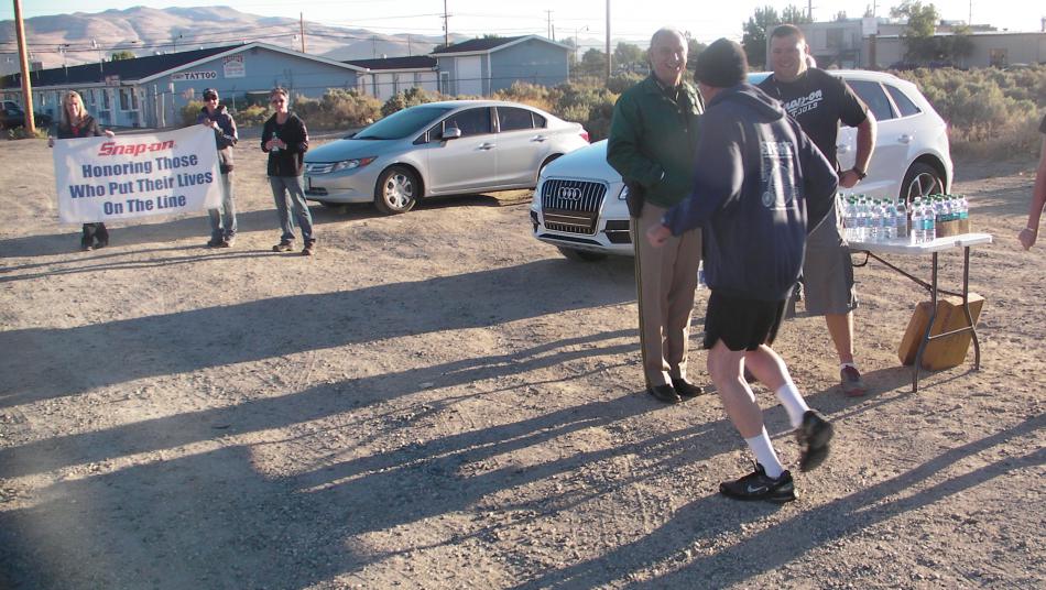 Carson City Sheriff Ken Furlong, and members of the Snap-On staff on hand at a watering station along the route.