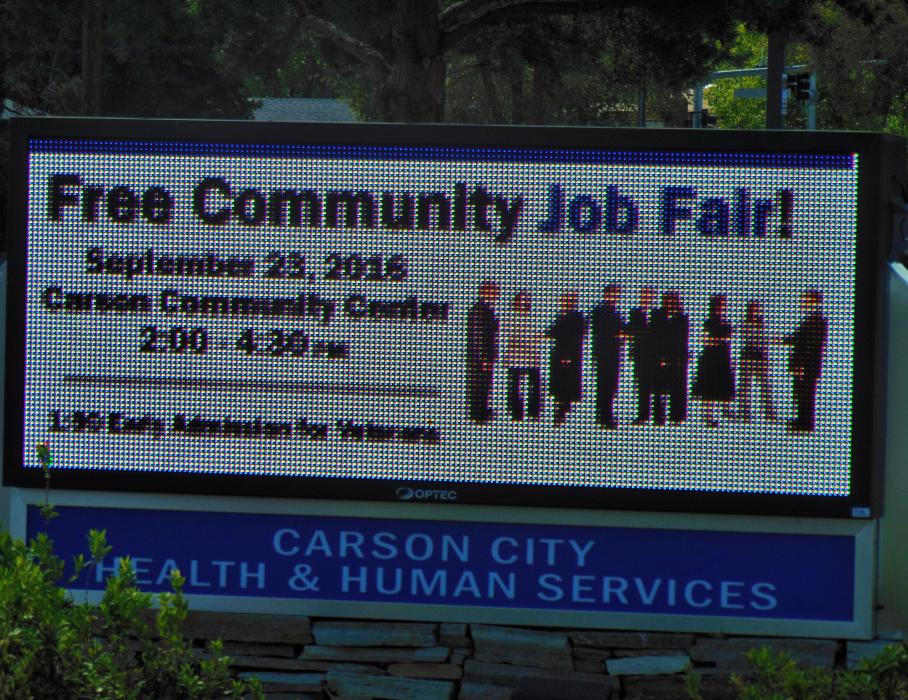 Digital sign out in front of the CCHHS building at 900 E. Long St.