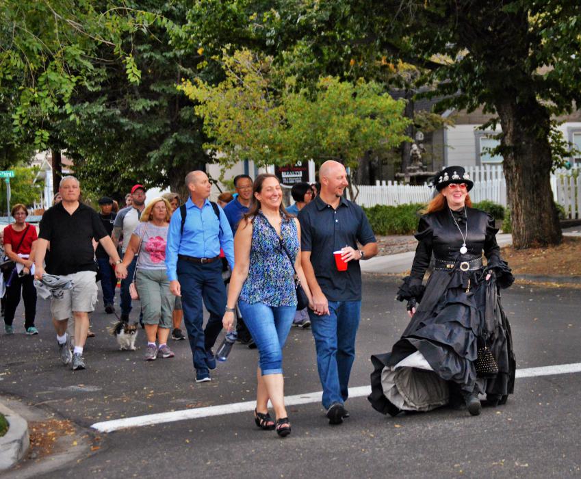 The Ghost Walk Tour on Minnesota approaching the Brewery Arts Center.