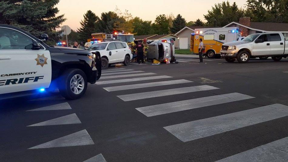 One person was flown by Care Flight following Tuesday evening's rollover at Long and Mountain. Photo courtesy of Don Alexander