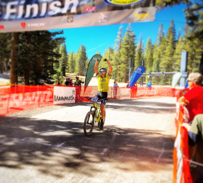 Tobin McRae crosses the finish line in first place at the High Sierra Cup at Mammoth Lakes.