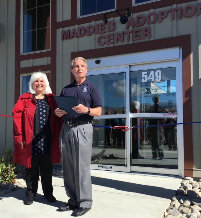 Photo courtesy Kimberly Wade, Nevada Humane Society. Mayor Crowell with his proclamation Tuesday.