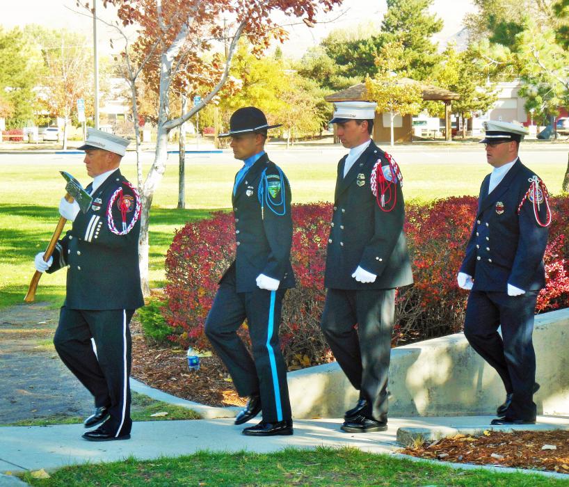 Honor guard procession to the Nevada Firefighter Memorial monument.