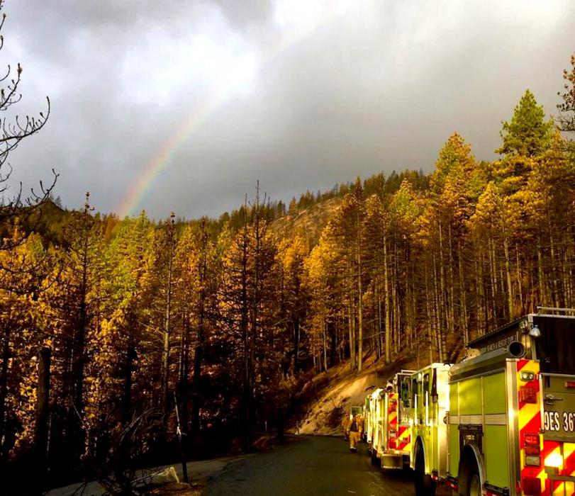 Photo courtesy Sac Fire PIO. A rainbow appears over Franktown Road following heavy rainfall.