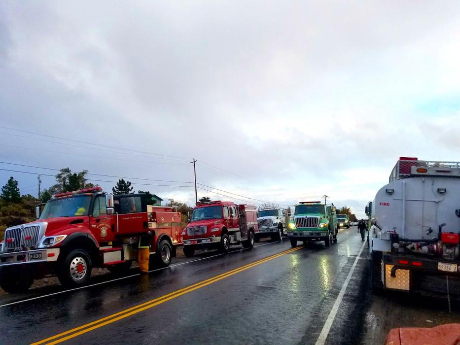 Photo courtesy TMFPD. Engines line the roadway in Washoe Valley.