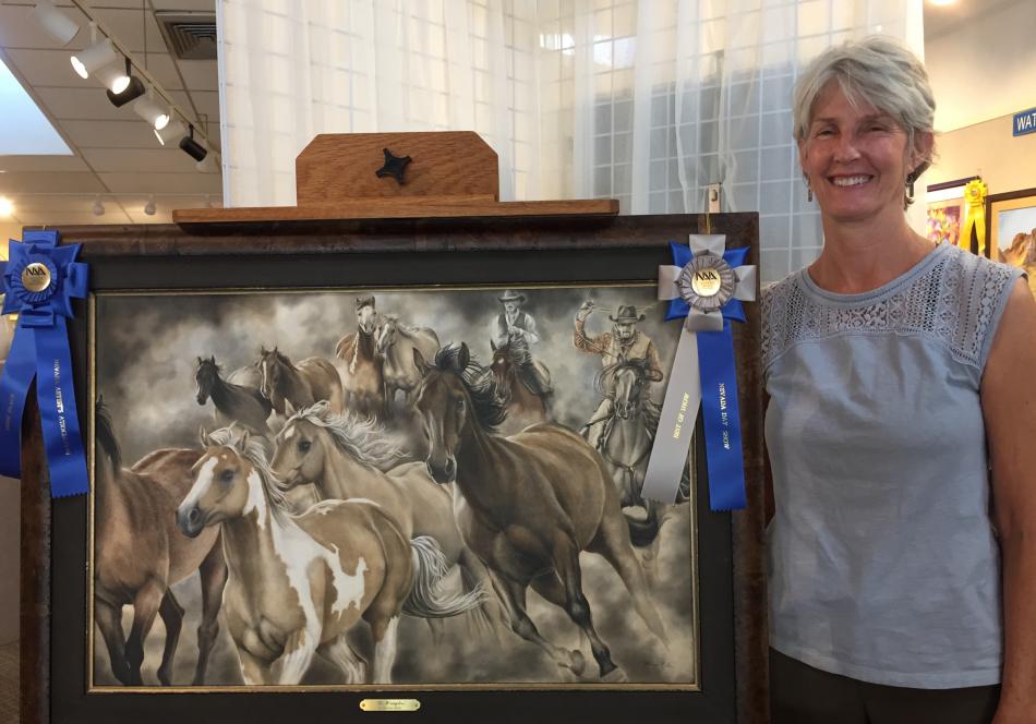 Glyness Miller with her art piece.