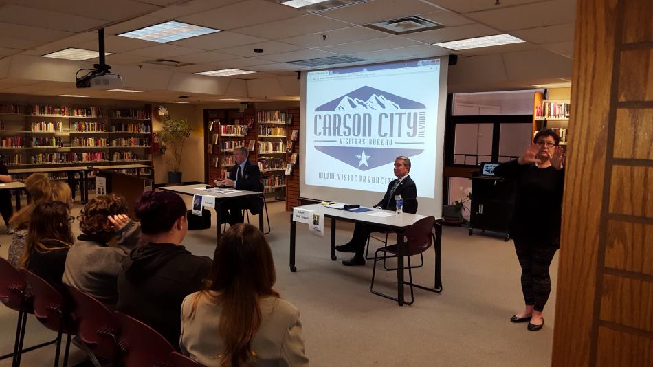 Candidates for Carson City Mayor at the CHS debate presentation.