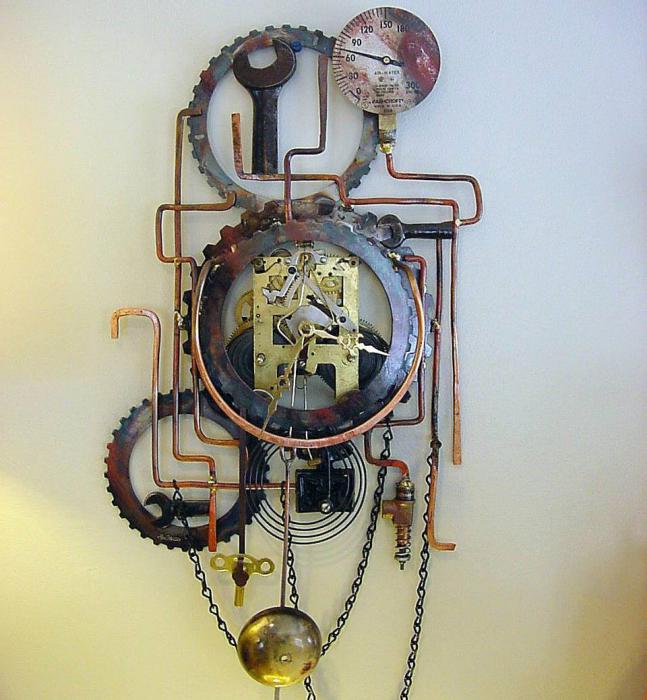 Photo courtesy Charles Blim. A Logan Peterson sculpture that includes a working clock.