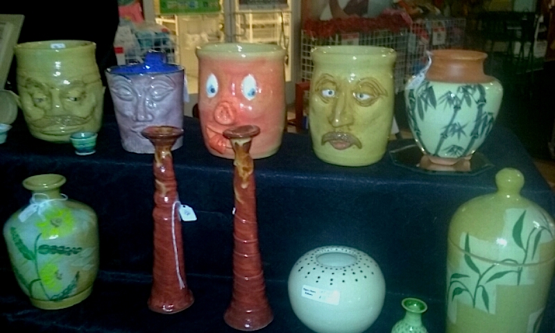 Whimsical pottery art by Ogres-Holm Pottery.