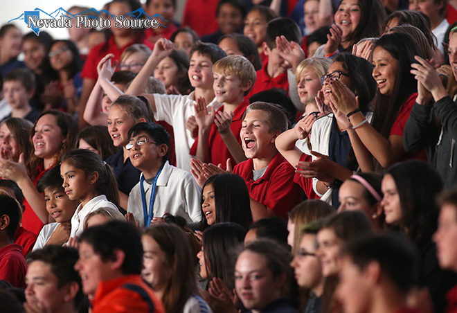 Students react as Brian Williams gives his Think Kindness presentation. Cathleen Allison, Nevada Photo Source