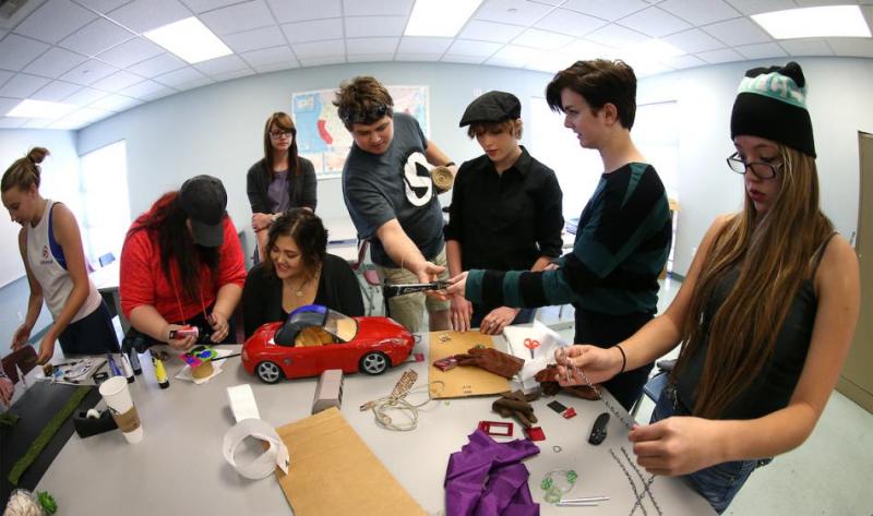 Students in a Western Nevada College English class create a steampunk time machine. Cathleen Allison, Nevada Photo Source