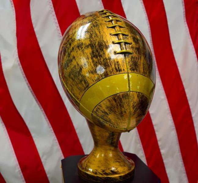 Photo courtesy Dan Meyer, CHS NJROTC. The Army-Navy flag football trophy.