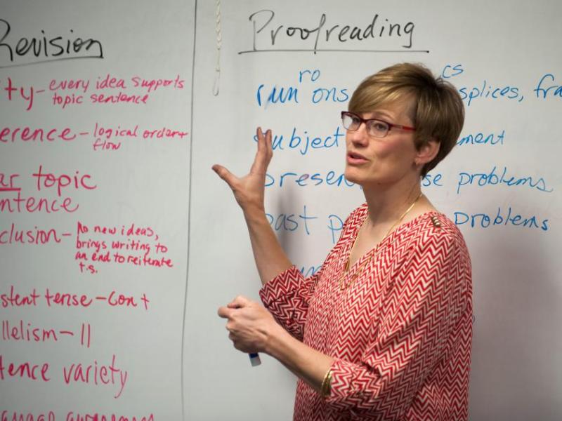 Instructor Kathryn Whitaker teaches an English class at Western Nevada College in Fallon.