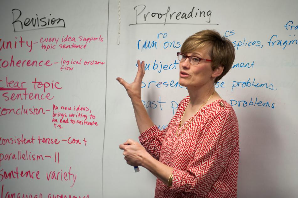 Instructor Kathryn Whitaker teaches an English class at Western Nevada College in Fallon.
