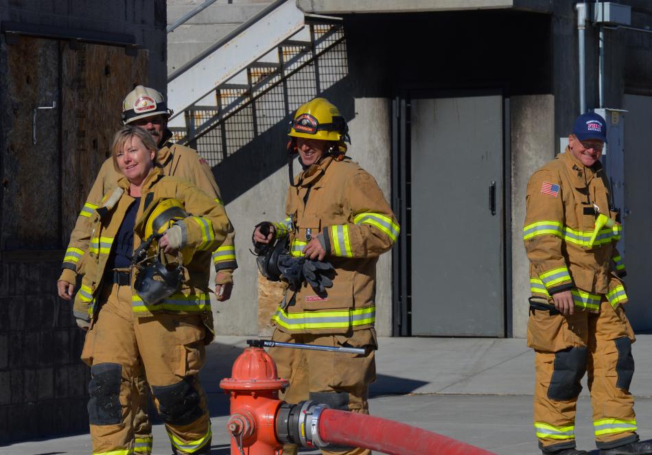 The end of a structure fire exercise.