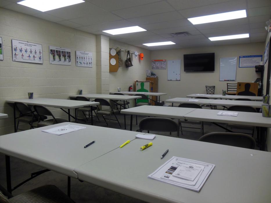 The classroom inside Carson Guns and Training.