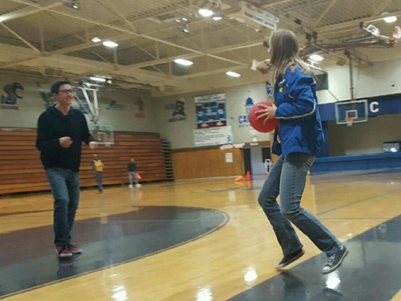 Nico Salm and Elise Brady get ready for the CHS dodgeball tournament.