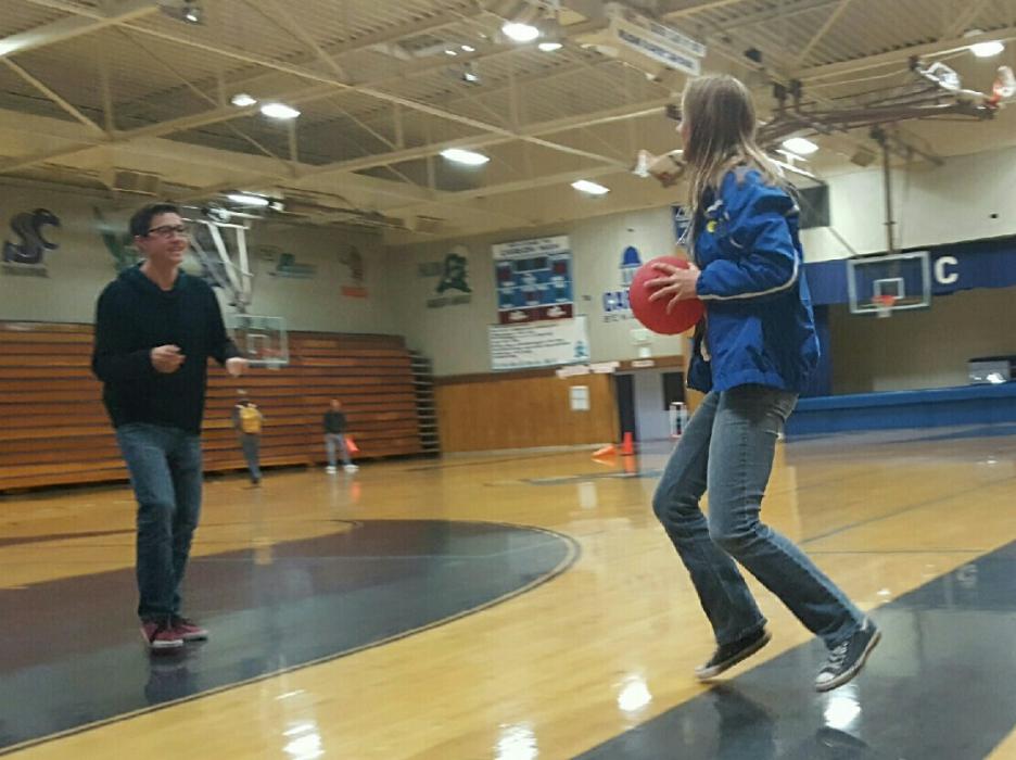 Nico Salm and Elise Brady get ready for the CHS dodgeball tournament.