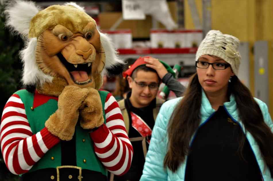 WNC Wildcats mascot among Holiday with a Hero volunteers.