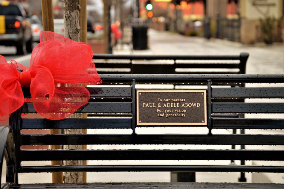 Bench dedicated to Paul and Adele Abowd.