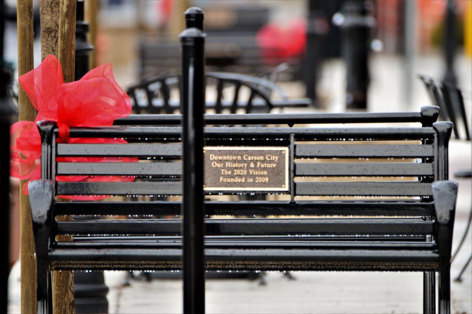 Downtown 2020 bench next to Firkin and Fox.
