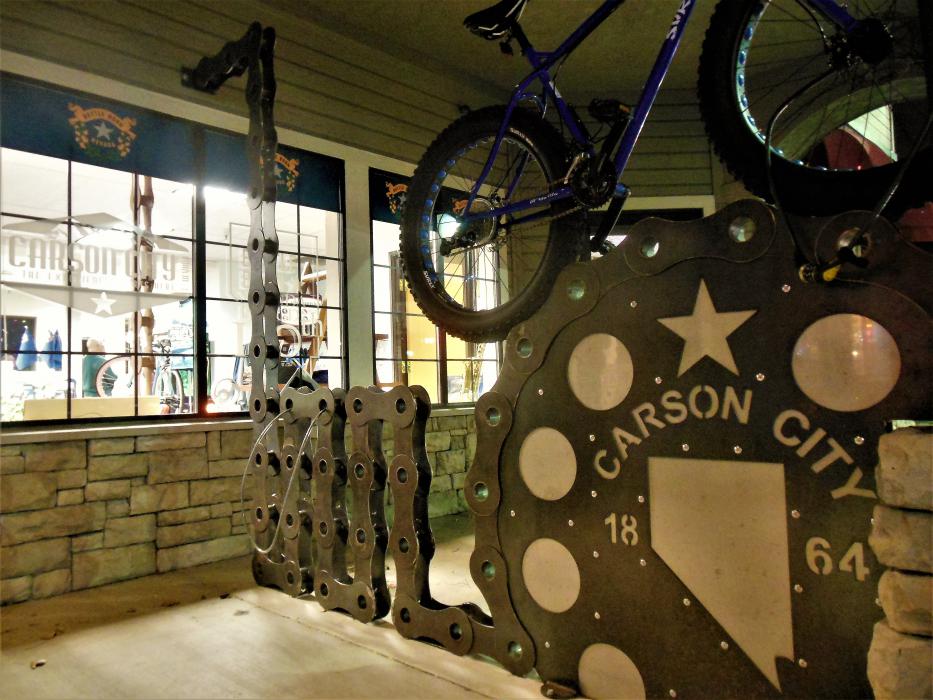 Bicycle art outside the CCVB building.
