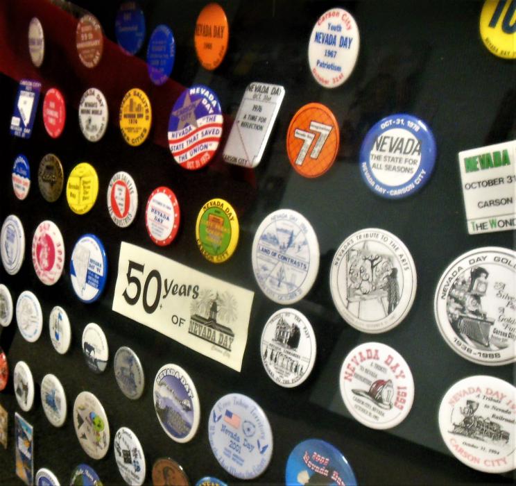 Collection of Nevada Day buttons at the Nevada Day Store.