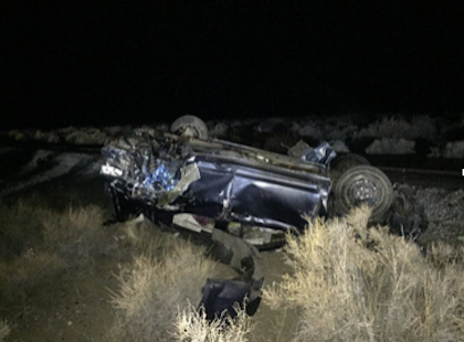 The 20-year-old female passenger was ejected and remains in critical condition. Photo provided by NHP