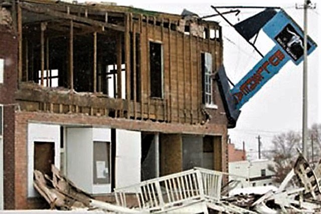 Photo by Ross Andreson/AP. Damage to buildings in downtown Wells, NV, on Feb. 21, 2008.