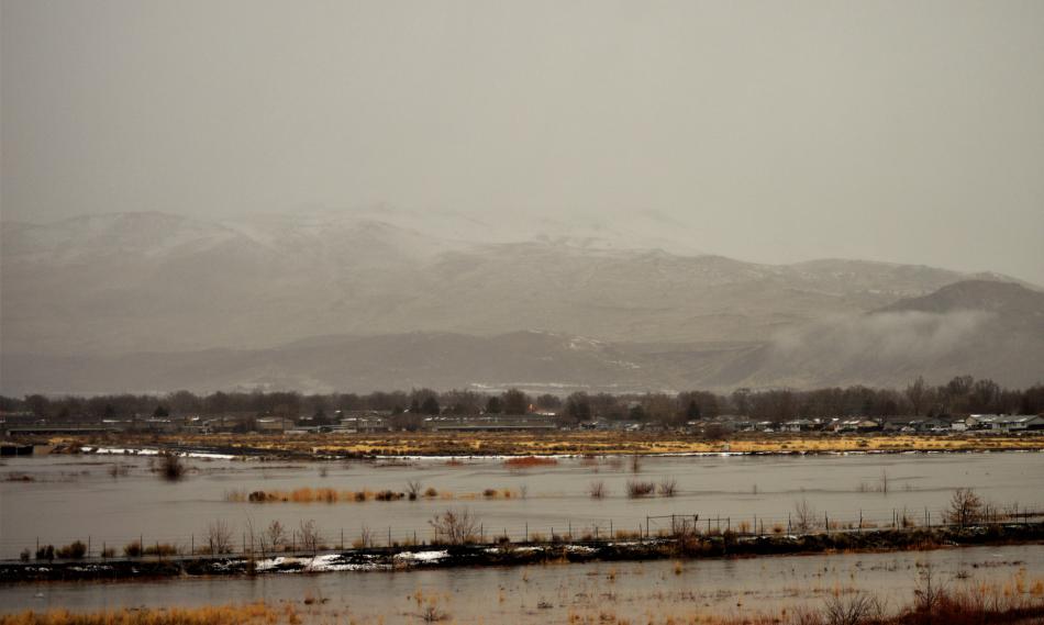 Flooding off I-580 from the Fifth Street overpass.