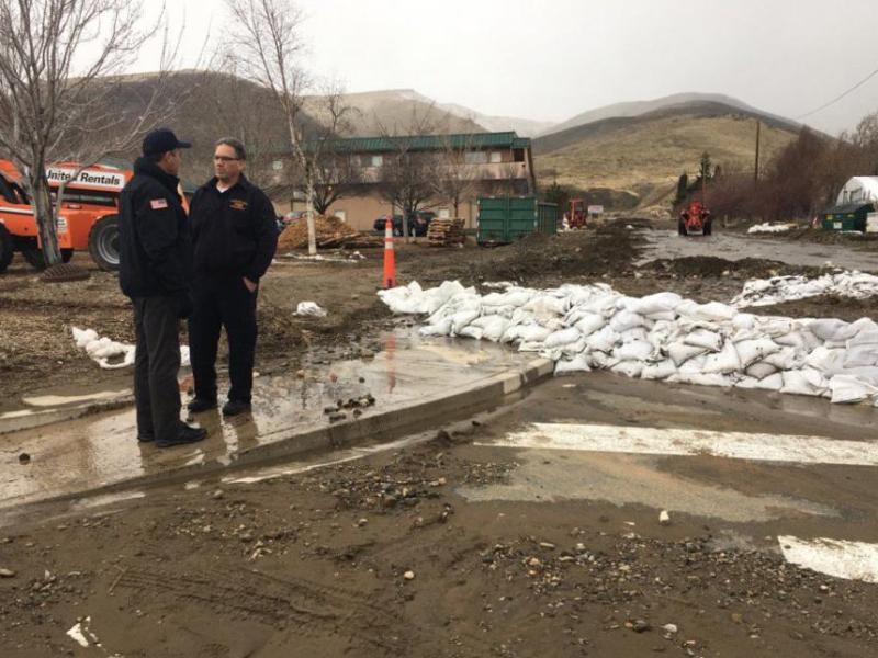 Gov. Sandoval met today with Fire Chief Schreihans  and Mayor Crowell to evaluate flood damage. Photo by Governor's Office.