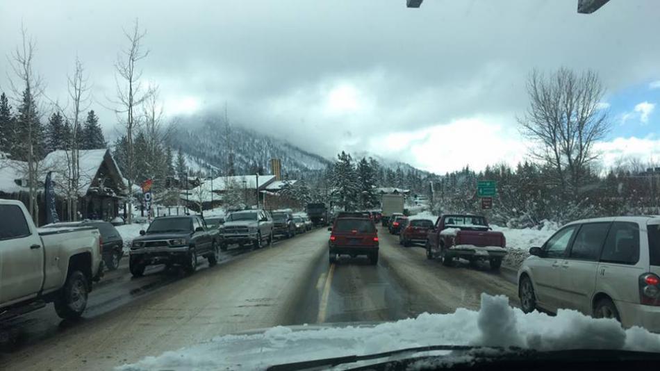 Traffic on Highway 50 is backed up to Stateline. Photo courtesy of Scottie Moretti