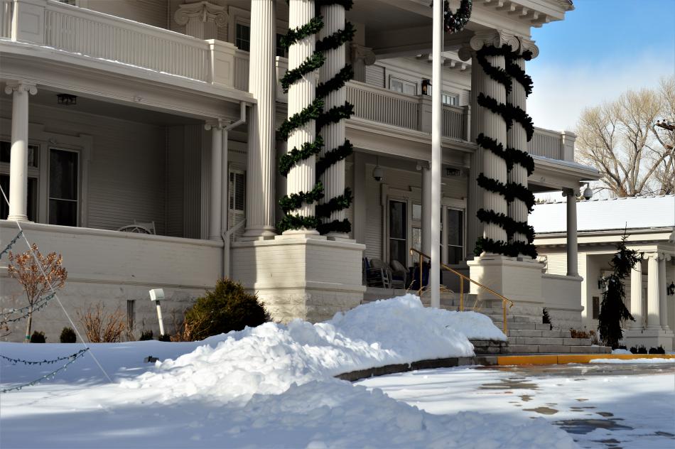 Snow along the driveway of the Governor's Mansion off Mountain St.