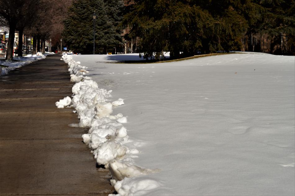 Snow covering the lawn of the Nevada Legislature Saturday.