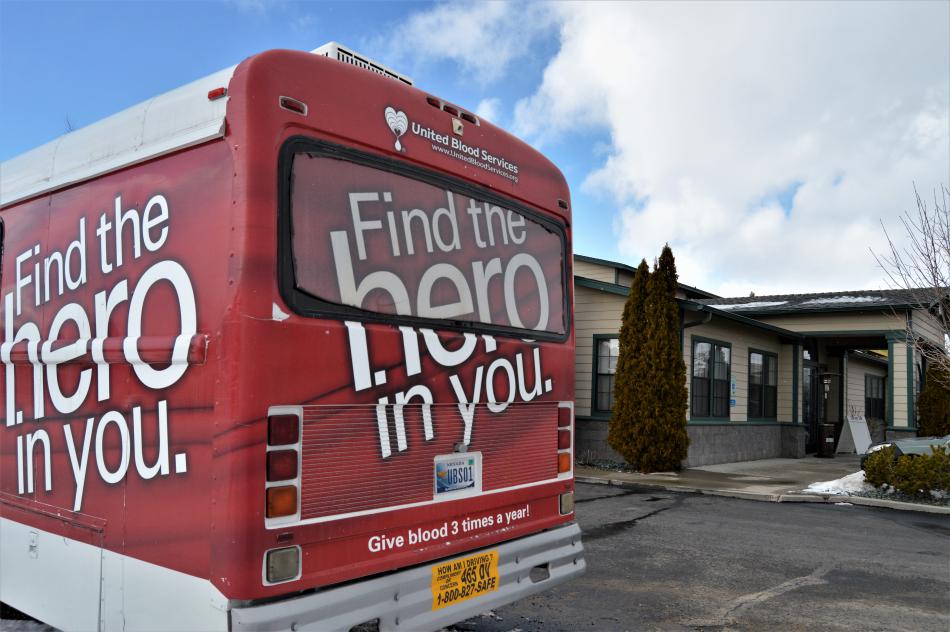 United Blood Services Blood Mobile parked on the Paradise Spa property Saturday.