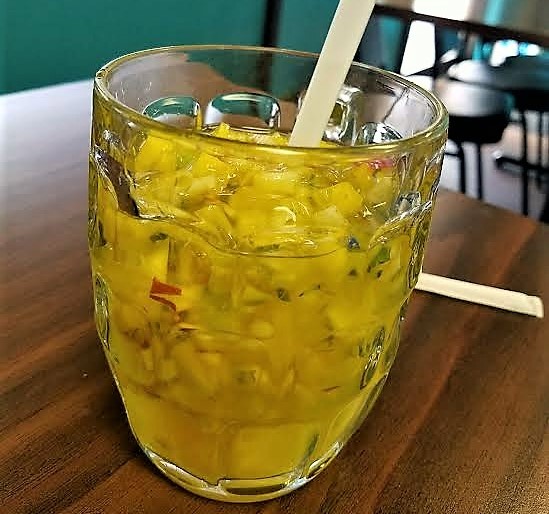Photo by Lisa Fisher. The Ensalada drink at La Santaneca.