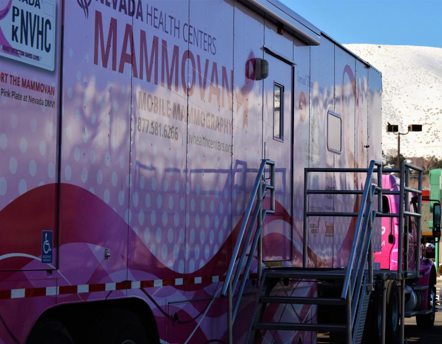 Photo by Arianna Schmidt. Front entrance to the Mammovan at the Carson Mall.