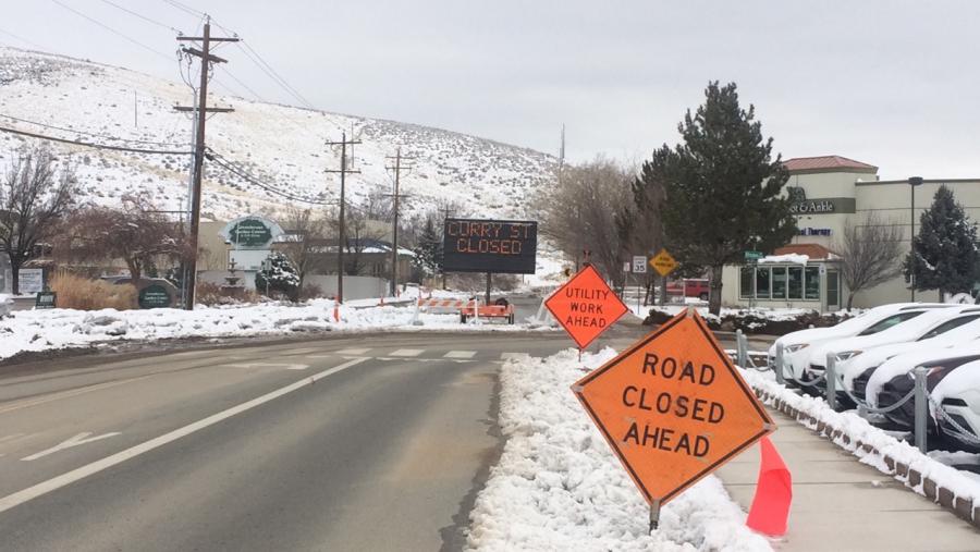 A stretch of South Curry Street remains closed due to flood damage. Photo by Arianna Schmidt